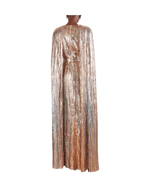 Elie Saab Natural Cape-Effect Sequined Tulle Gown