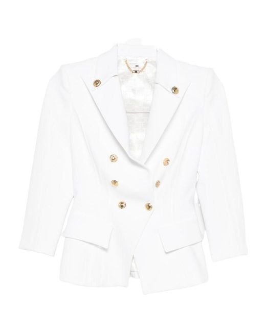 Elisabetta Franchi White Structured Double-Breasted Blazer