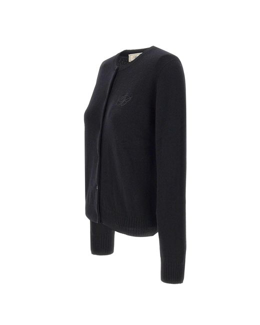 Blumarine Black Logo Embroidered Crewneck Cardigan