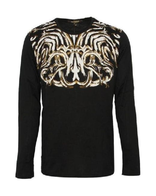 Roberto Cavalli Black T-Shirt With Round Neck And Long Sleeves for men
