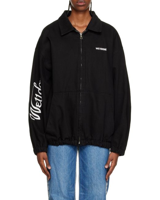 we11done Black Logo Printed Zipped Jacket for men
