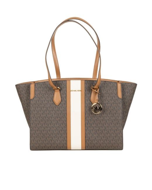 Michael Kors White Michael Becca Large Striped Signature Logo Tote Bag