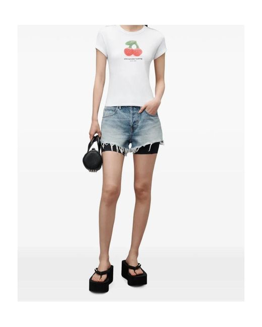 Alexander Wang White Cher Ry Graphic Fitted Ringer Tee