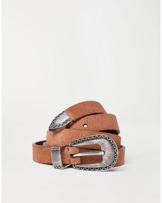 Brunello Cucinelli White Reversed Tip Calf Leather Belt for men