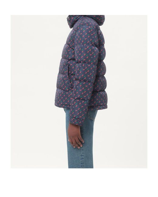 Valentino Blue Nylon Hooded Down Jacket With Cherryfic Print for men