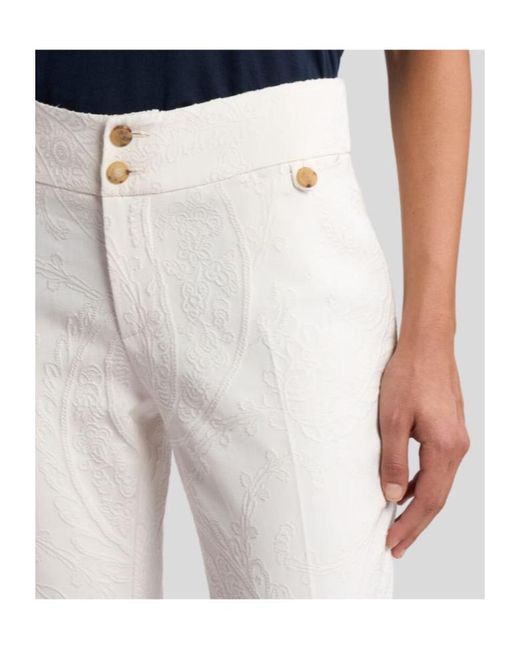 Etro White High-Waist Paisley Pants