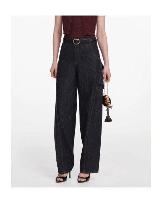 Self-Portrait Black Cargo Barrel-Leg Jeans