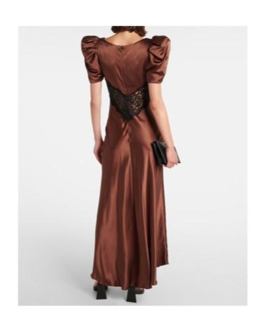 Rodarte Brown Lace-Trimmed Silk Charmeuse Gown