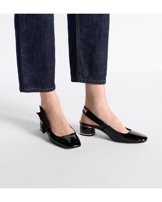 Dior Black Christian Bow Detailed Slingback Pumps