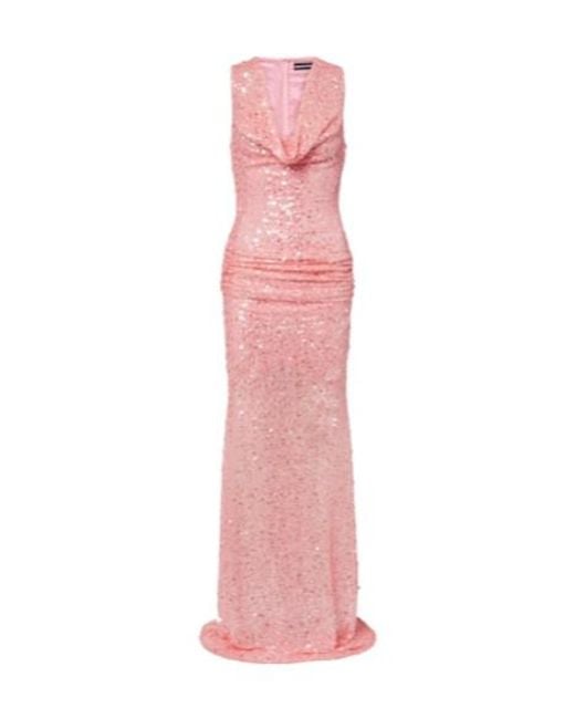 David Koma Pink Sequined Draped Gown