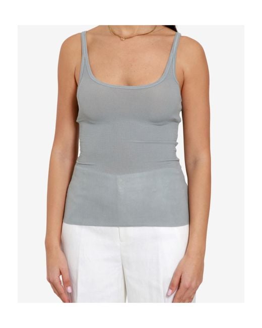 MSGM Gray Ribbed Logo Tank Top