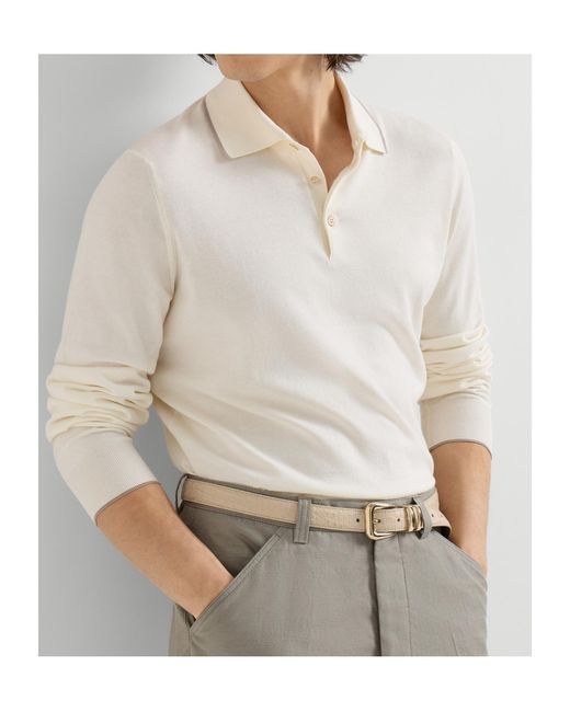 Brunello Cucinelli White Sea Island Lightweight Knit Polo Shirt for men