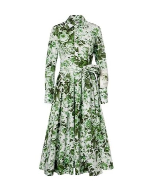 Erdem Green Floral Cotton Shirt Dress