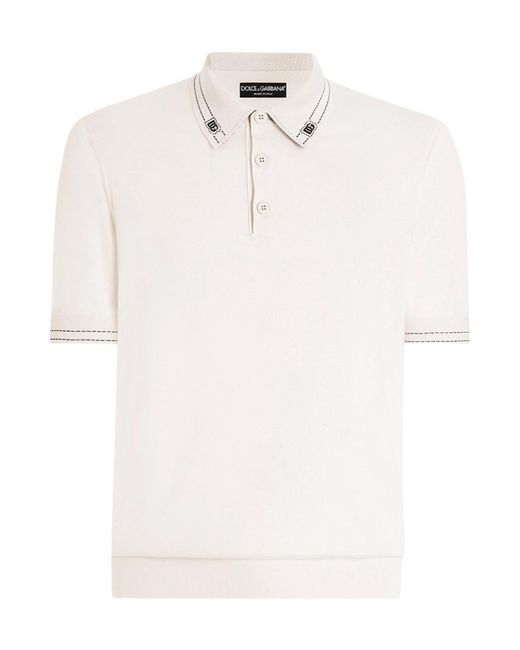 Dolce & Gabbana White Silk Short-Sleeve Polo Shirt for men
