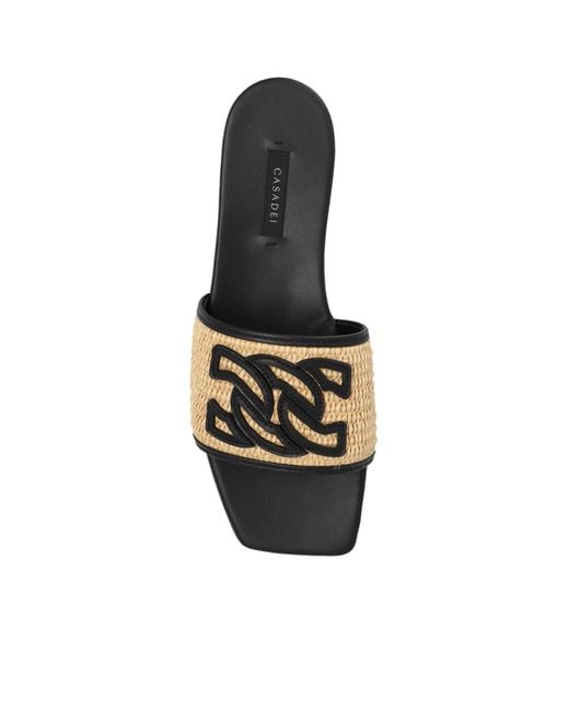Casadei White Portofino Logo-Patch Square-Toe Slides