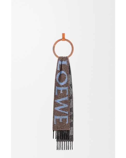 Loewe White Logo Jacquard Fringed Edge Scarf