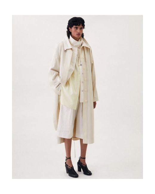 Lemaire White Funnel-Neck Side-Slit Wool Coat