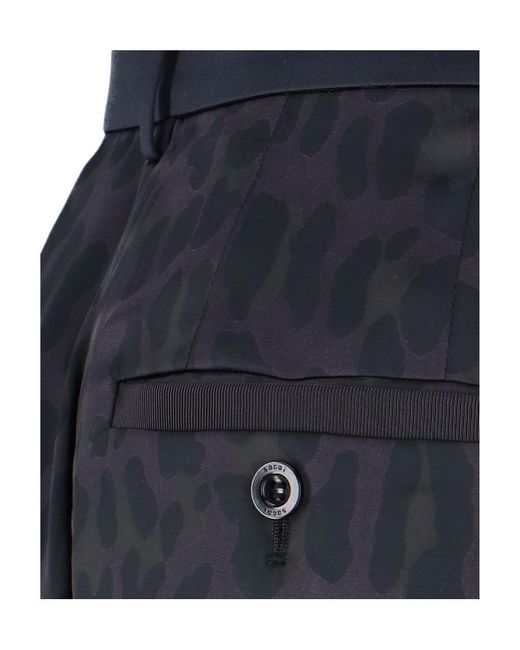 Sacai Blue Leopard Printed Satin Pants