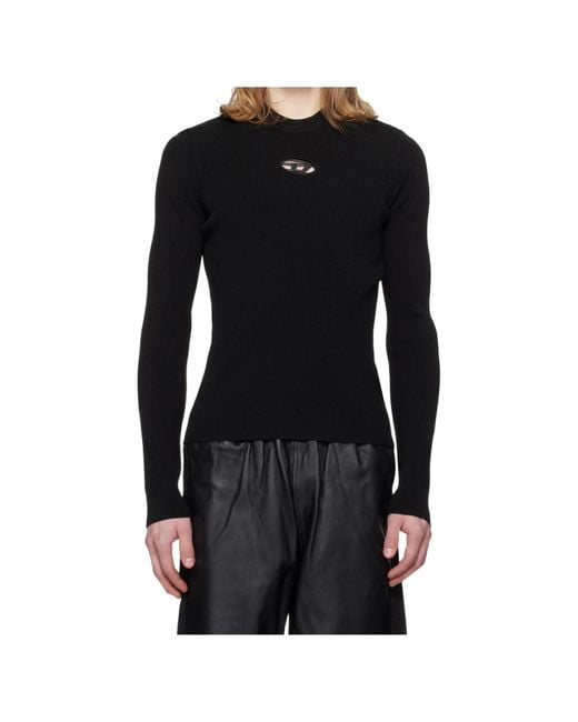 DIESEL Black Logo Plaque Ribbed-Knit Top for men