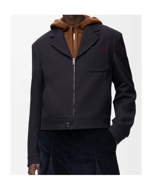 Loewe Blue Wool Collared Zip-Up Jacket for men