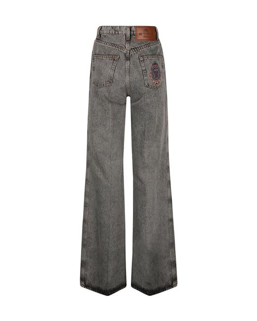 Etro Gray Logo-Patch Denim Jeans
