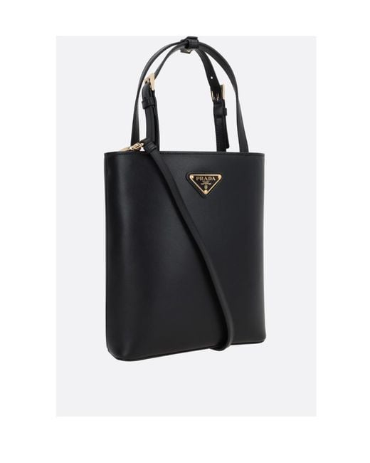 Prada Black Triangle Logo-Appliqu Tote Bag