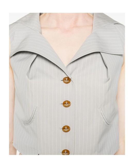 Vivienne Westwood Gray Meryl Pinstripe Buttoned Sleeveless Waiscoat