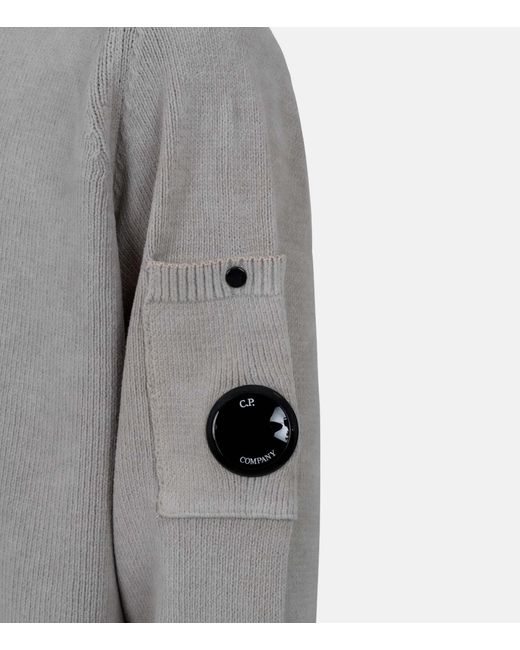 C P Company Gray Logo Crew Neck Knit Sweater for men