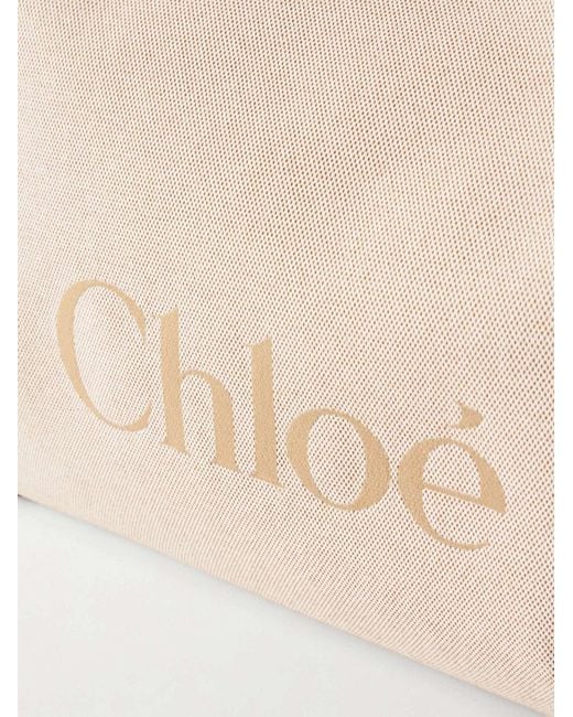 Chloé Natural Chloé Large Logo Canvas Shoulder Bag