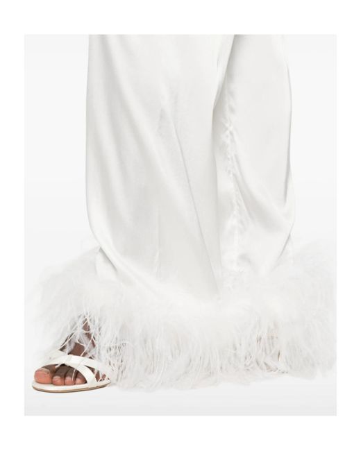 Oseree Gray Feather-Trim Drawstring Trousers