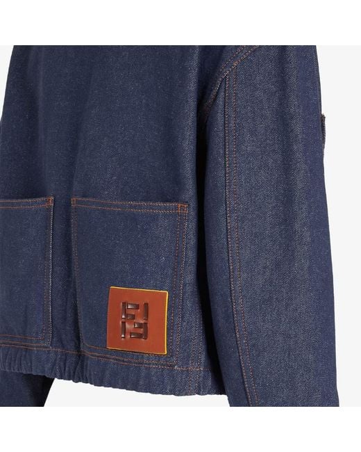 Fendi Blue Ff Reverse Cropped Denim Jacket