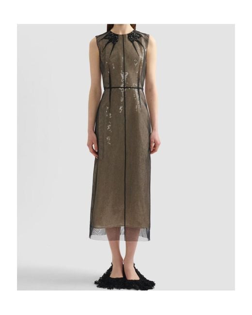 Erdem Gray Layered Embellished Sequined Tulle Midi Dress