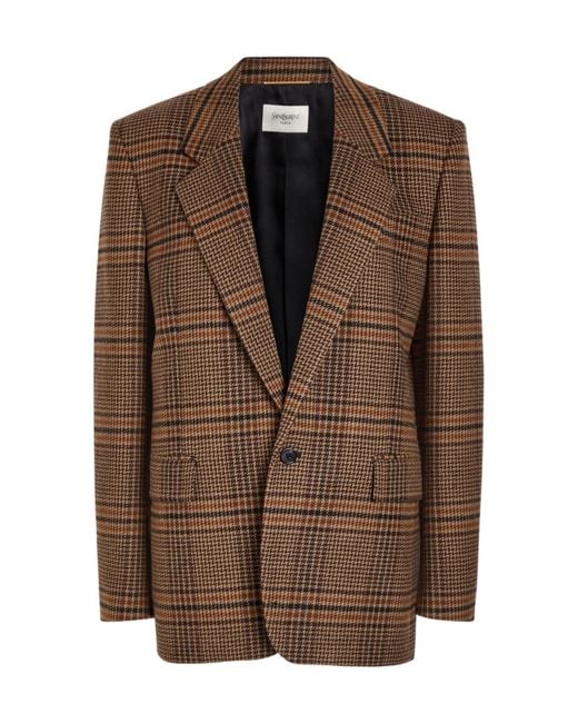 Saint Laurent Brown Houndstooth Wool Blazer