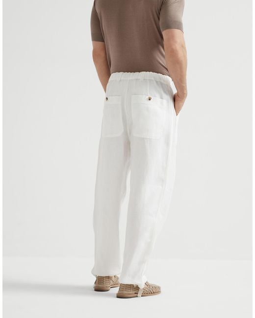 Brunello Cucinelli White Straight-Leg Cotton Trousers for men