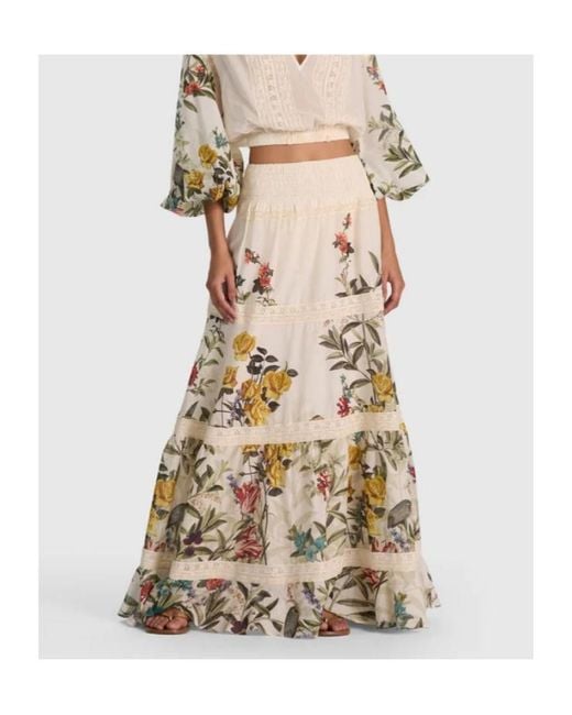 Alice + Olivia Metallic Floral-Print Tiered Maxi Skirt
