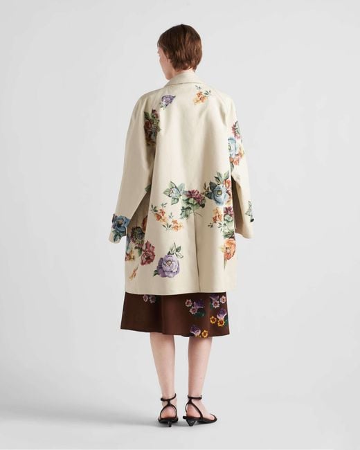 Prada White Floral Printed Coat