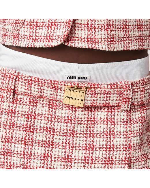 Miu Miu Pink Belted A-Line Tweed Miniskirt