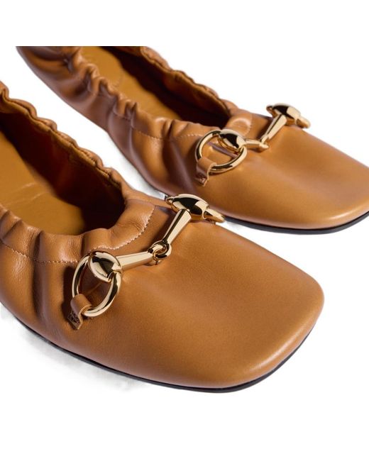 Gucci Brown Horsebit Detailed Ballet Flats