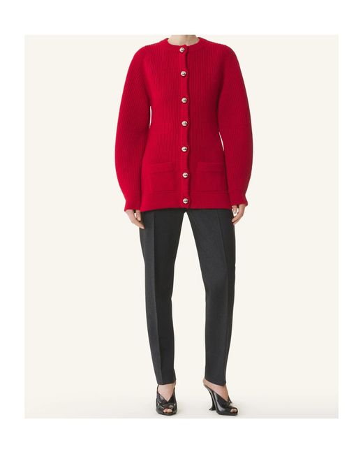 Lanvin Red Ribbed Cardigan
