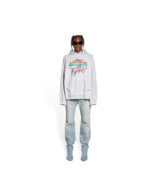 Balenciaga White Graphic Printed Long-Sleeved Hoodie