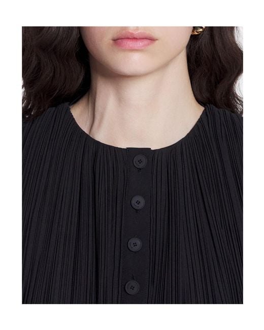 Lanvin Black Abstract-Print Pleated Sleeveless Blouse
