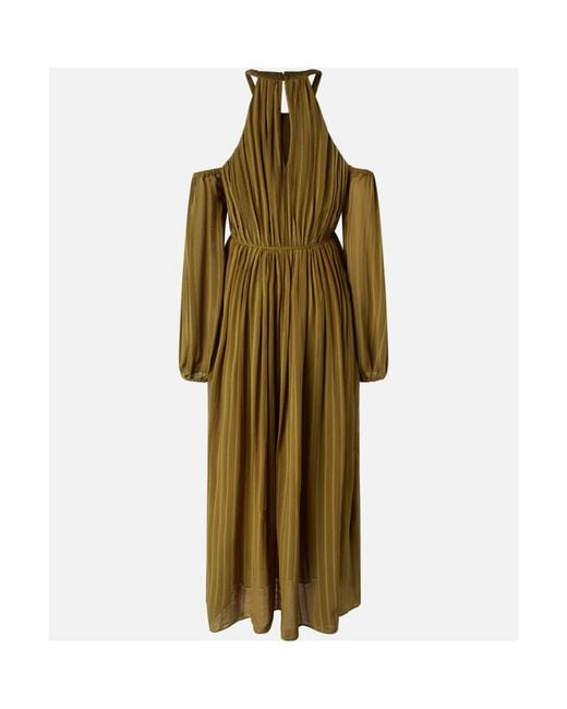 Pinko Green Long-Sleeved Pleated Midi Dress