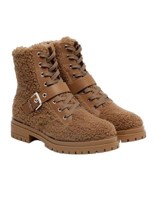 Gianvito Rossi Brown Leather-Trimmed Shearling Lace-Up Boots
