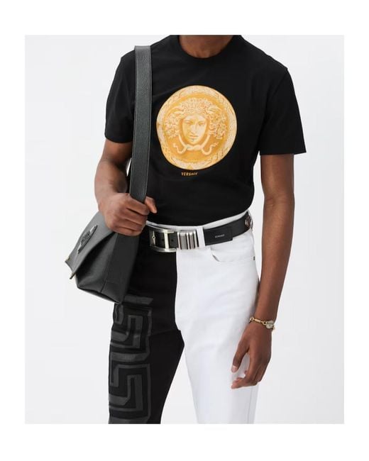 Versace Black Printed Cotton-Jersey Slim T-Shirt for men