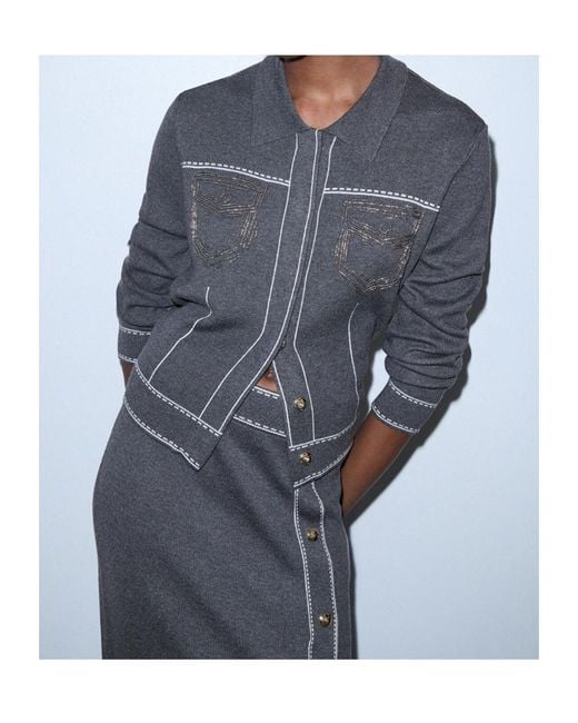 Liu Jo Gray Knit Jacket With Beads