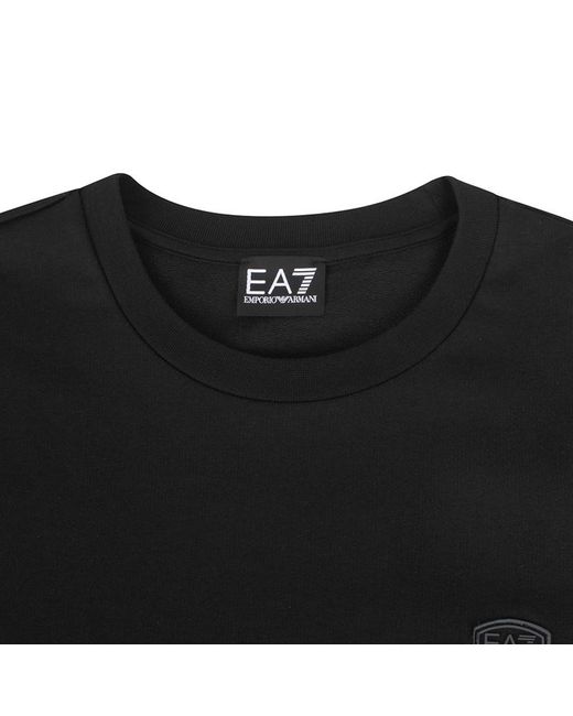 EA7 Black Logo Round Neck Sweater for men