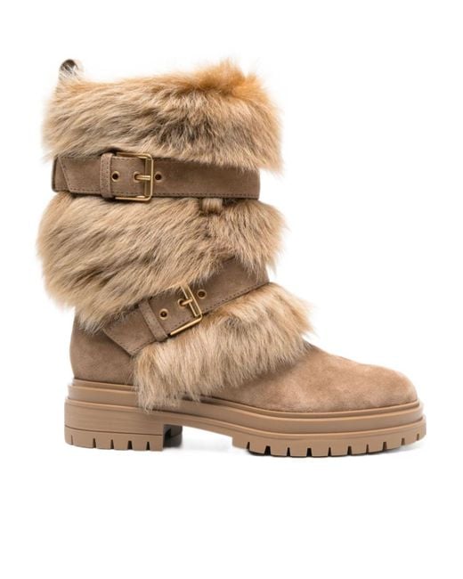 Gianvito Rossi Natural Maverick Buckle Detailed Biker Boots
