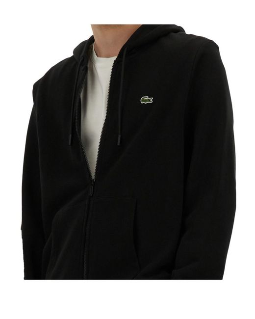 Lacoste Black Logo Patch Zipped Hoodie for men