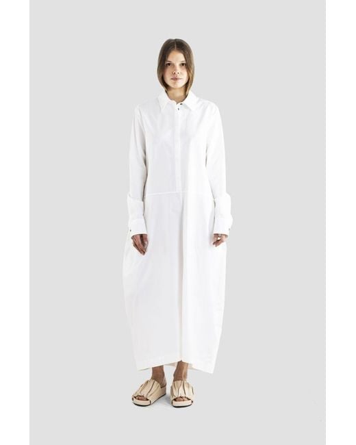 Jil Sander White Long-Sleeved Buttoned Mini Shirt Dress