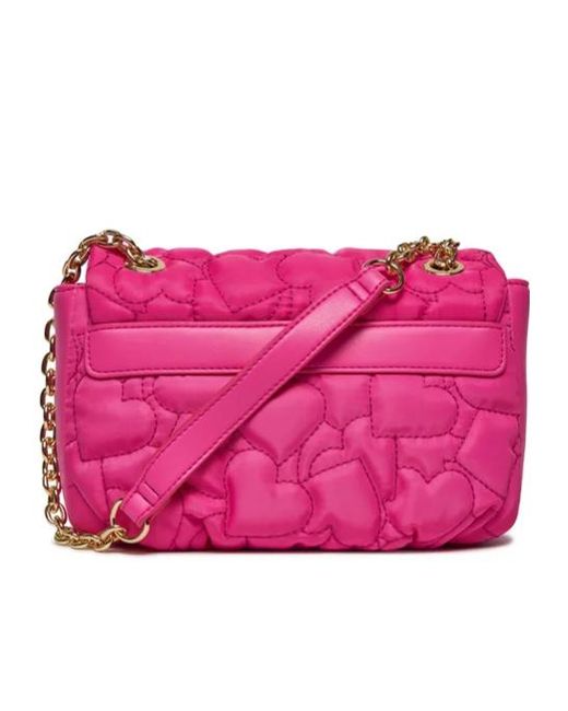 Moschino Pink Love Puffy Heart Chain-Link Shoulder Bag